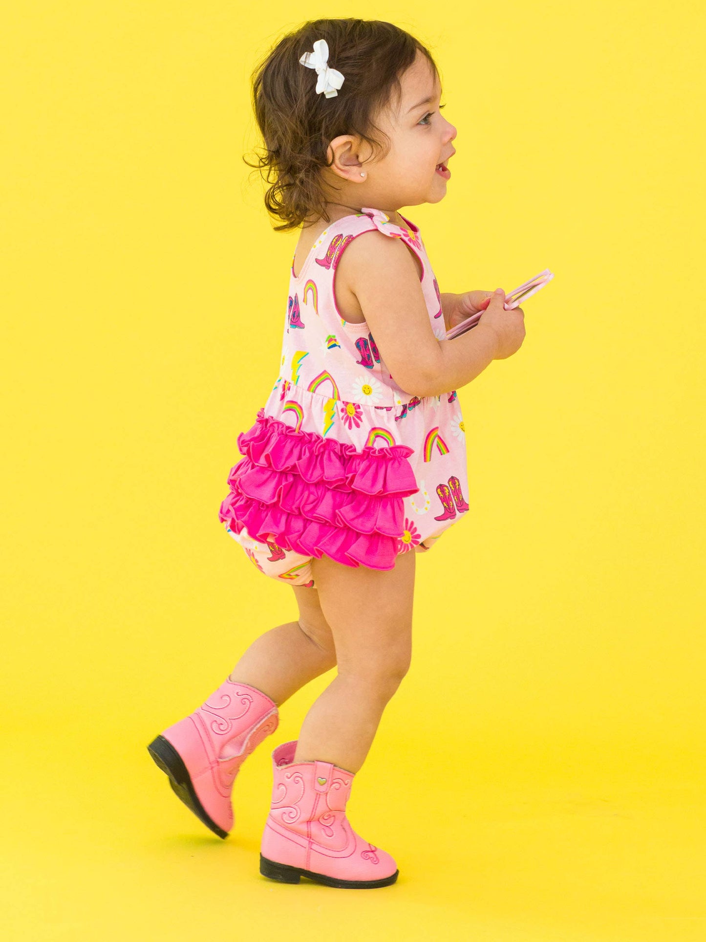 Baby Girls Cowgirl Cutie Knit Tie Shoulder Bubble Romper