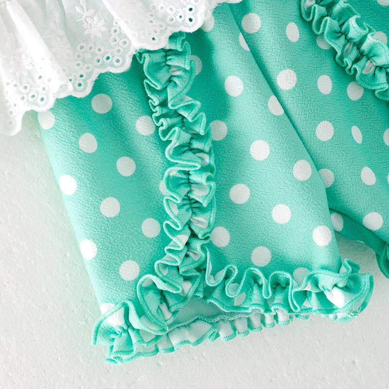 Girls Summer Mint Dot Ice-cream Applique Short Set: 3T