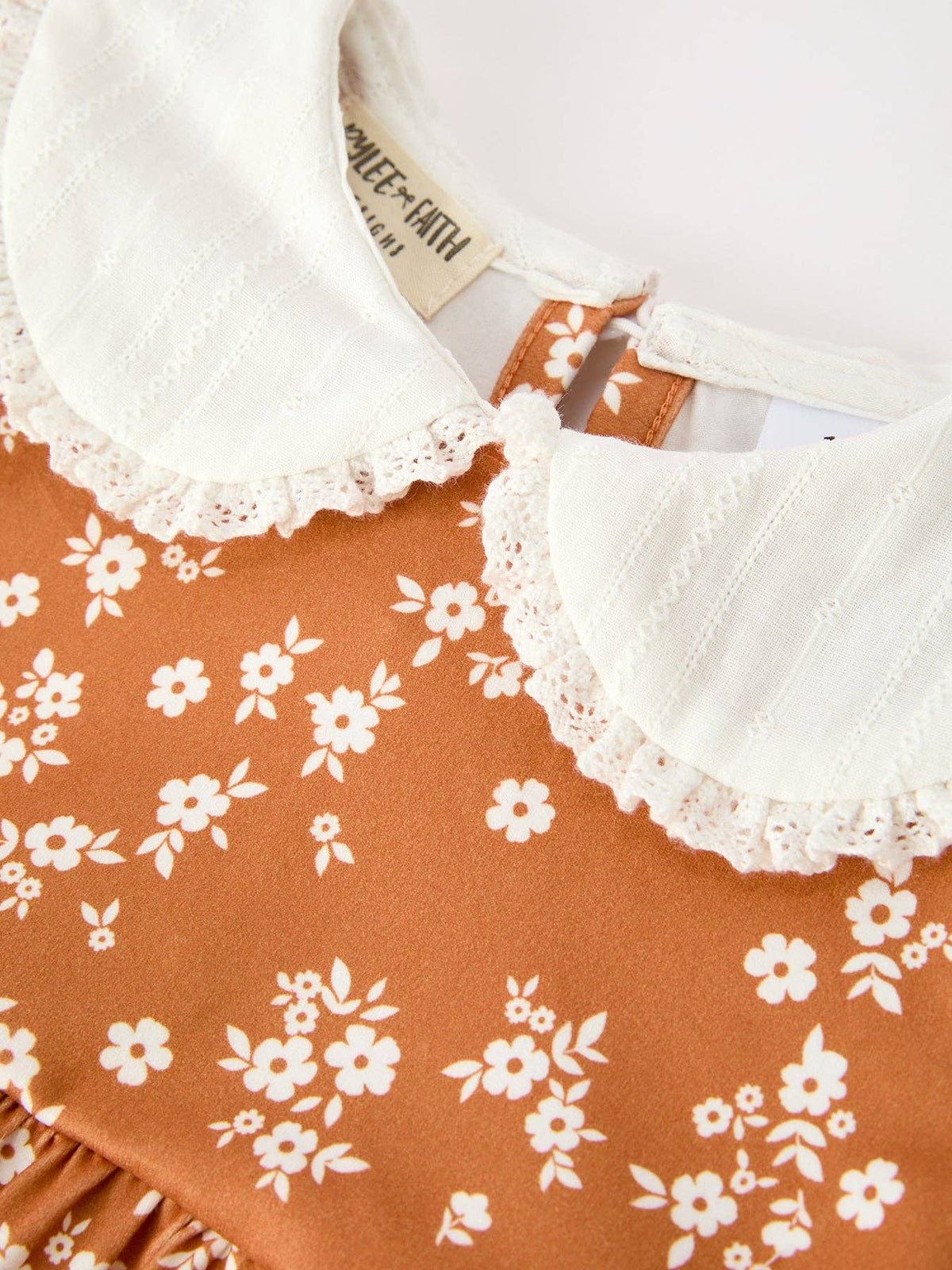 Fall Baby Girls Rust Floral Peter Pan Collar Bubble Romper