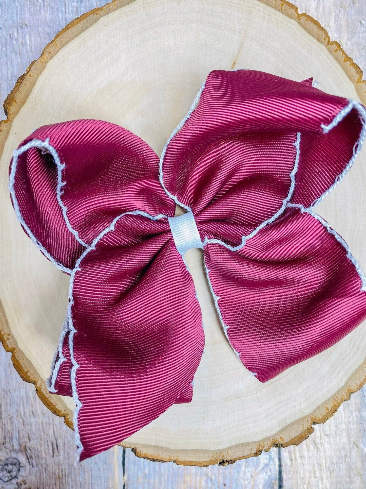 5" Classic Moonstitch Boutique Bows Girls Hair Accessories | Clip or Headband: Purple with White Moonstitch / Hair Bow on Clip