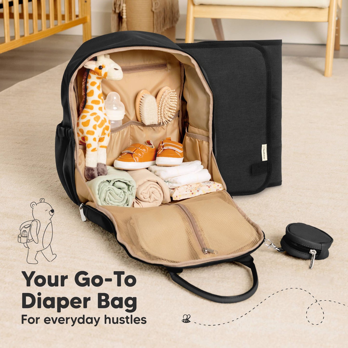 Play Diaper Bag Backpack, Baby Bag with Changing Pad: Trendy Black / Jumbo