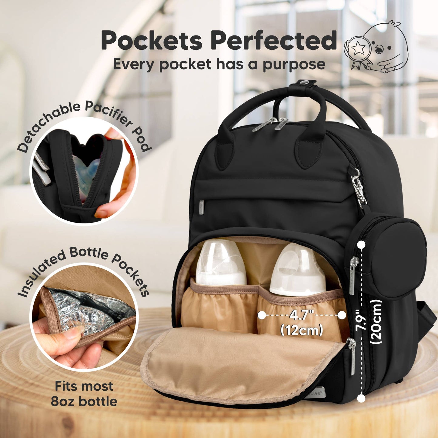 Play Diaper Bag Backpack, Baby Bag with Changing Pad: Trendy Black / Jumbo