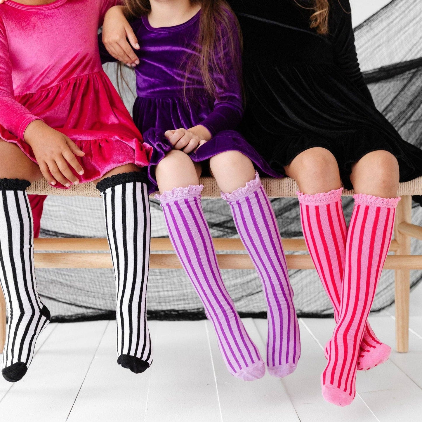 Taffy Striped Lace Top Knee High Socks