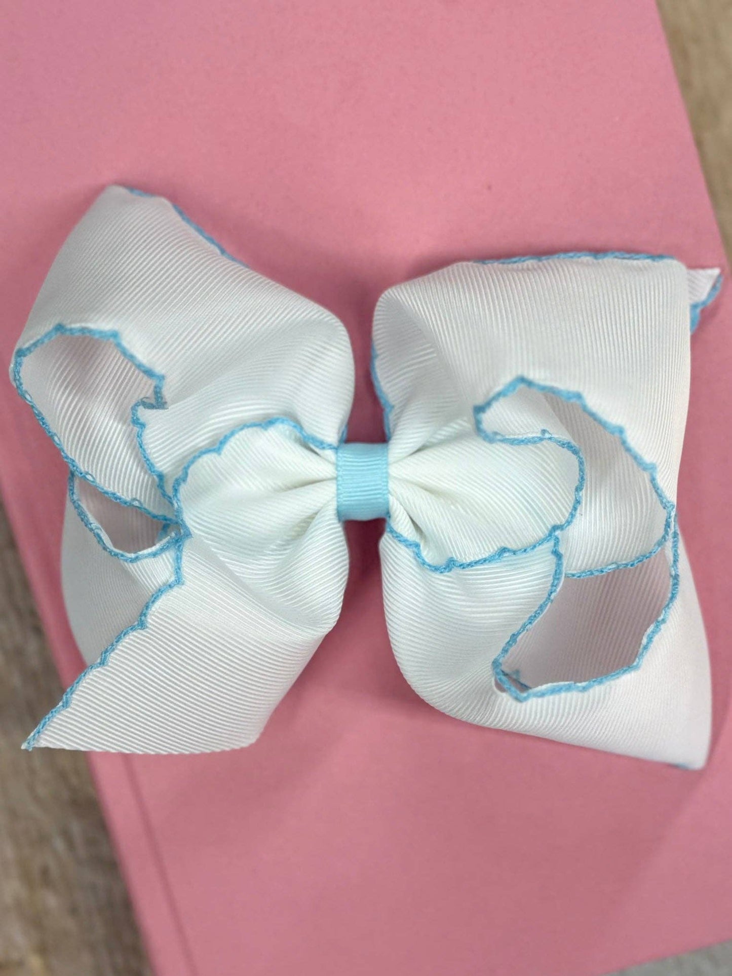 5" Classic Moonstitch Boutique Bows Girls Hair Accessories | Clip or Headband: Purple with White Moonstitch / Hair Bow on Clip