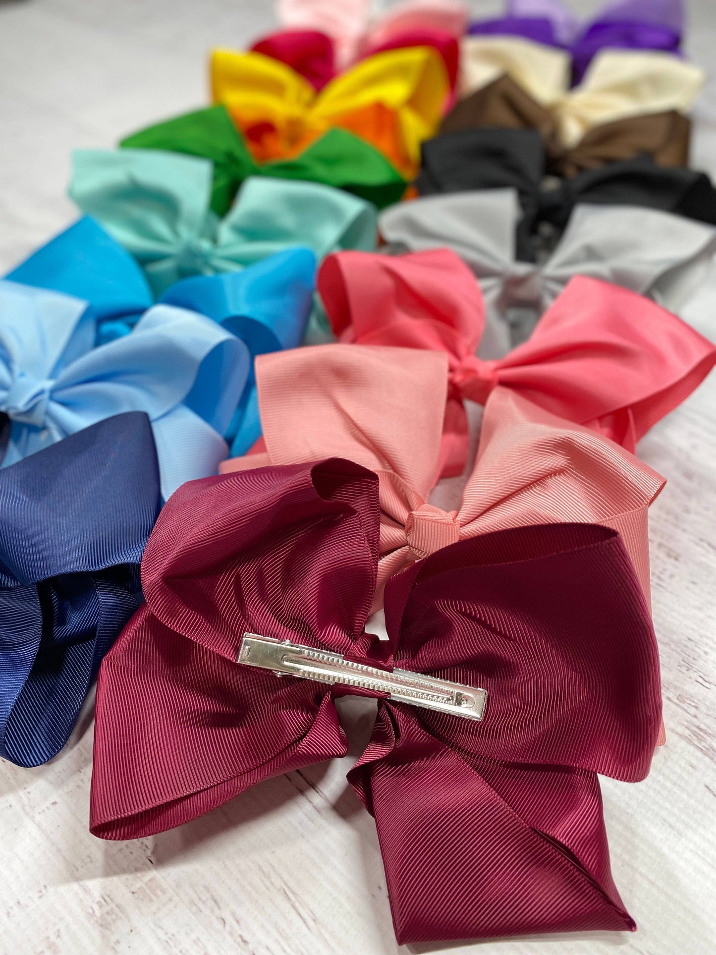 6.5" Texas Size Grosgrain Hair Bow | Alligator or French Clip: Alligator Clip / Smoke Blue