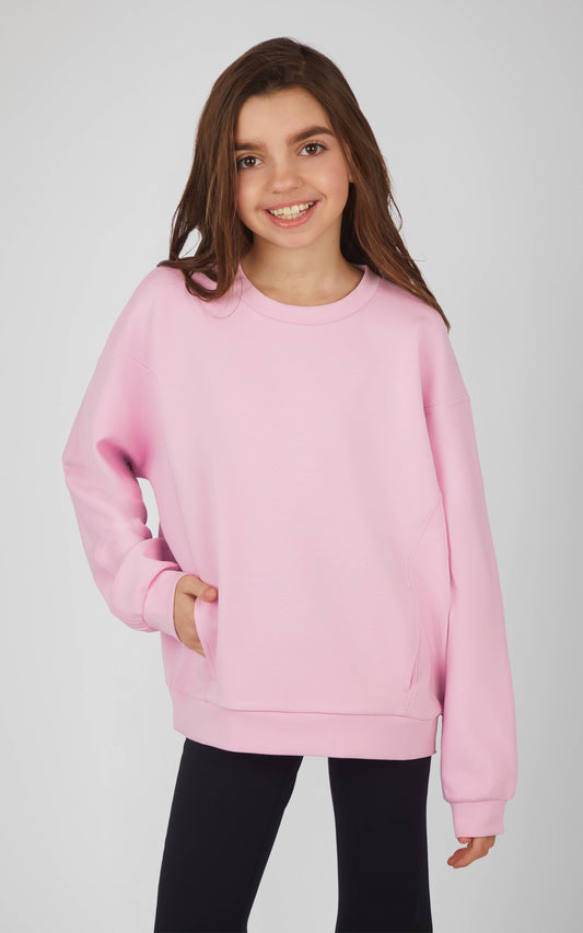 Tween Girls Soft Scuba Zuri Crew Neck Everyday Sweatshirt: Pink Lavender