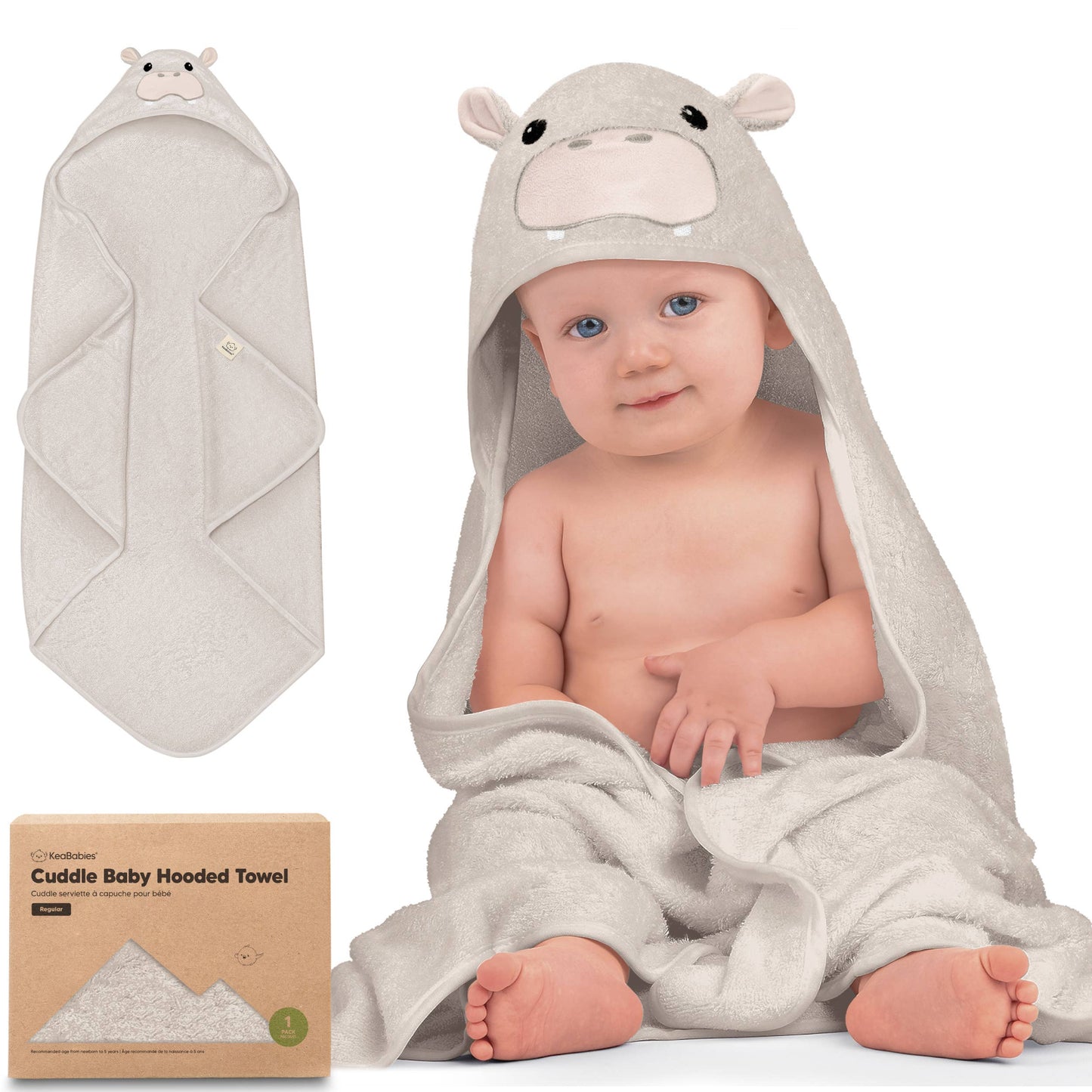 KeaBabies Cuddle Baby Hooded Towel: Hippo