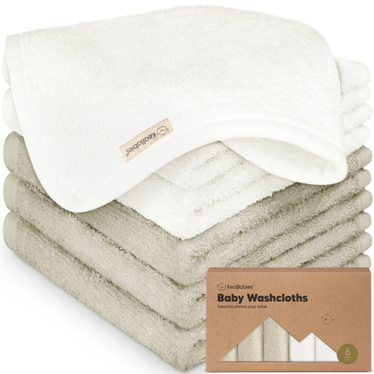 6-Pack Baby Wash Cloths: White/Stone