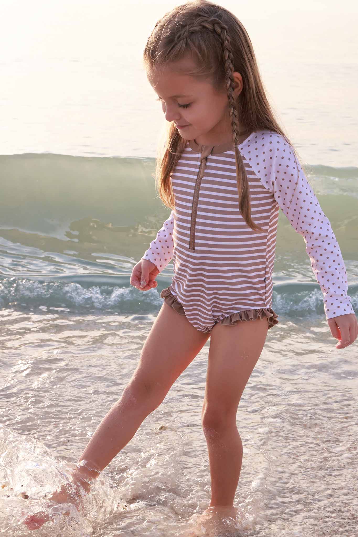 Long Sleeve Rash Guard with Front Zipper | Sandy Stripes