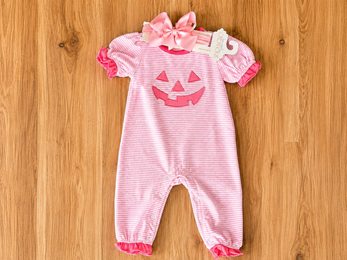 Pink Stripe Halloween Face Romper