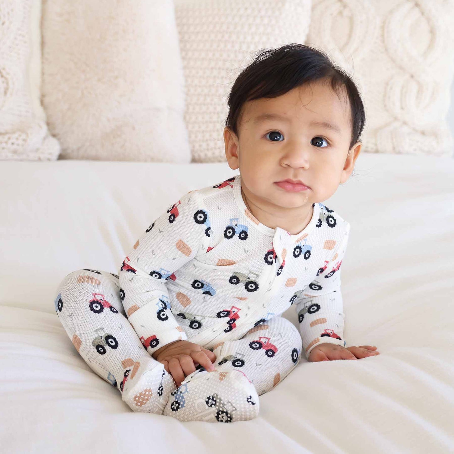 Little Farmer Bamboo Waffle Zipper Footie: Newborn