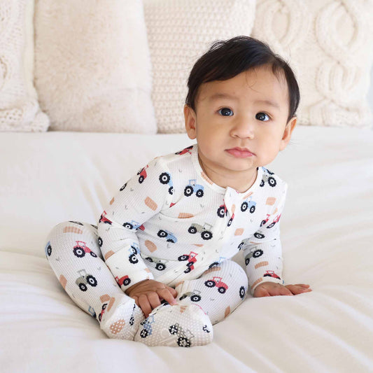 Little Farmer Bamboo Waffle Zipper Footie: Newborn