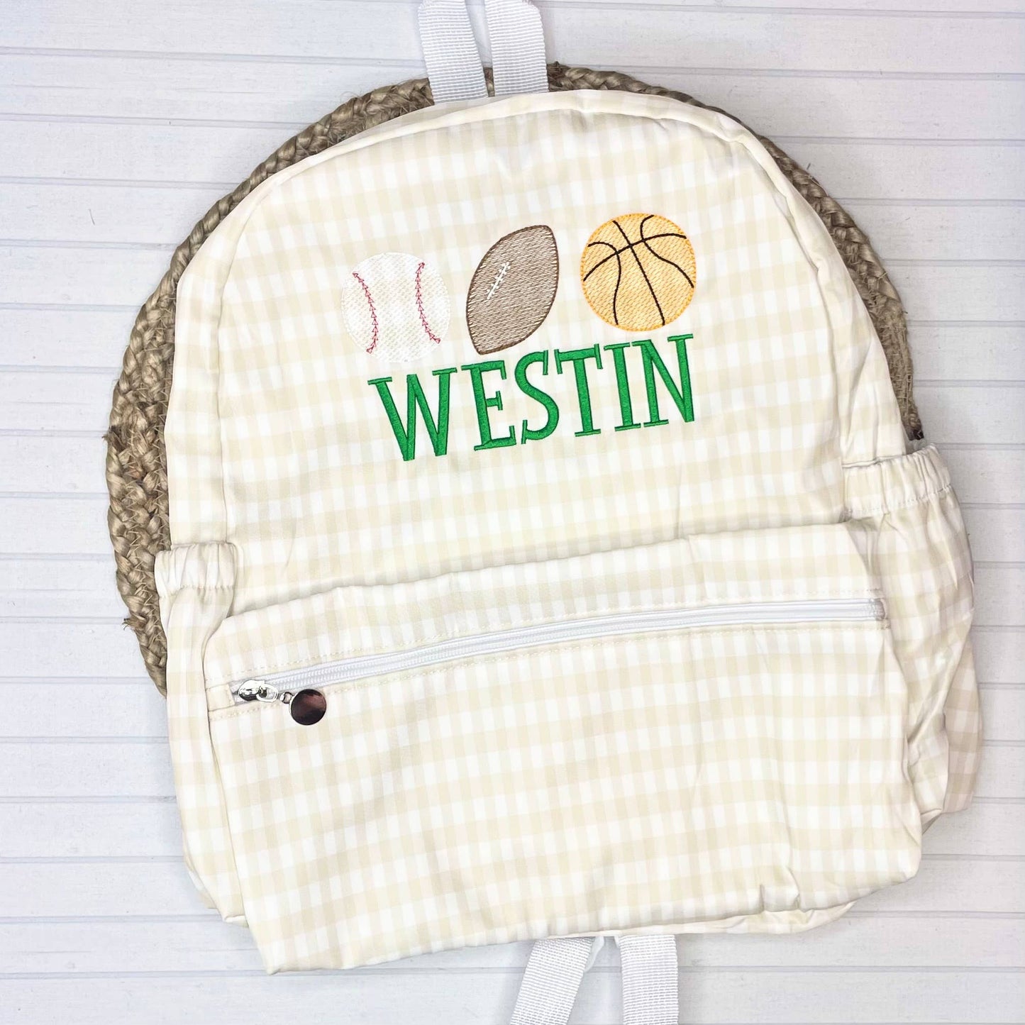 Nylon Backpack (Full Size): Light Pink Gingham