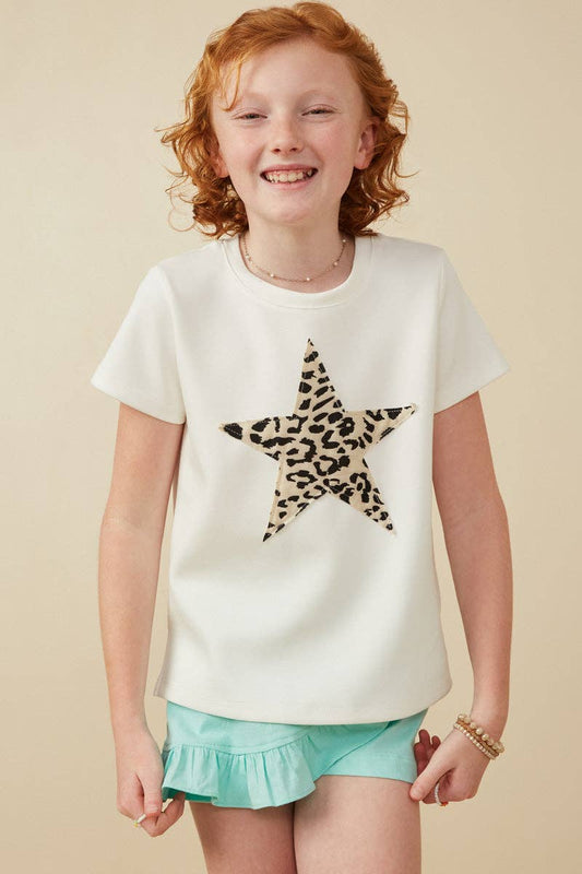 Girls Animal Print Star T Shirt
