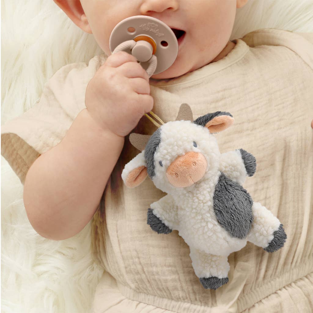 *NEW OPTIONS* Bitzy Pal Natural Rubber Pacifier & Plush: Cow 0-6M