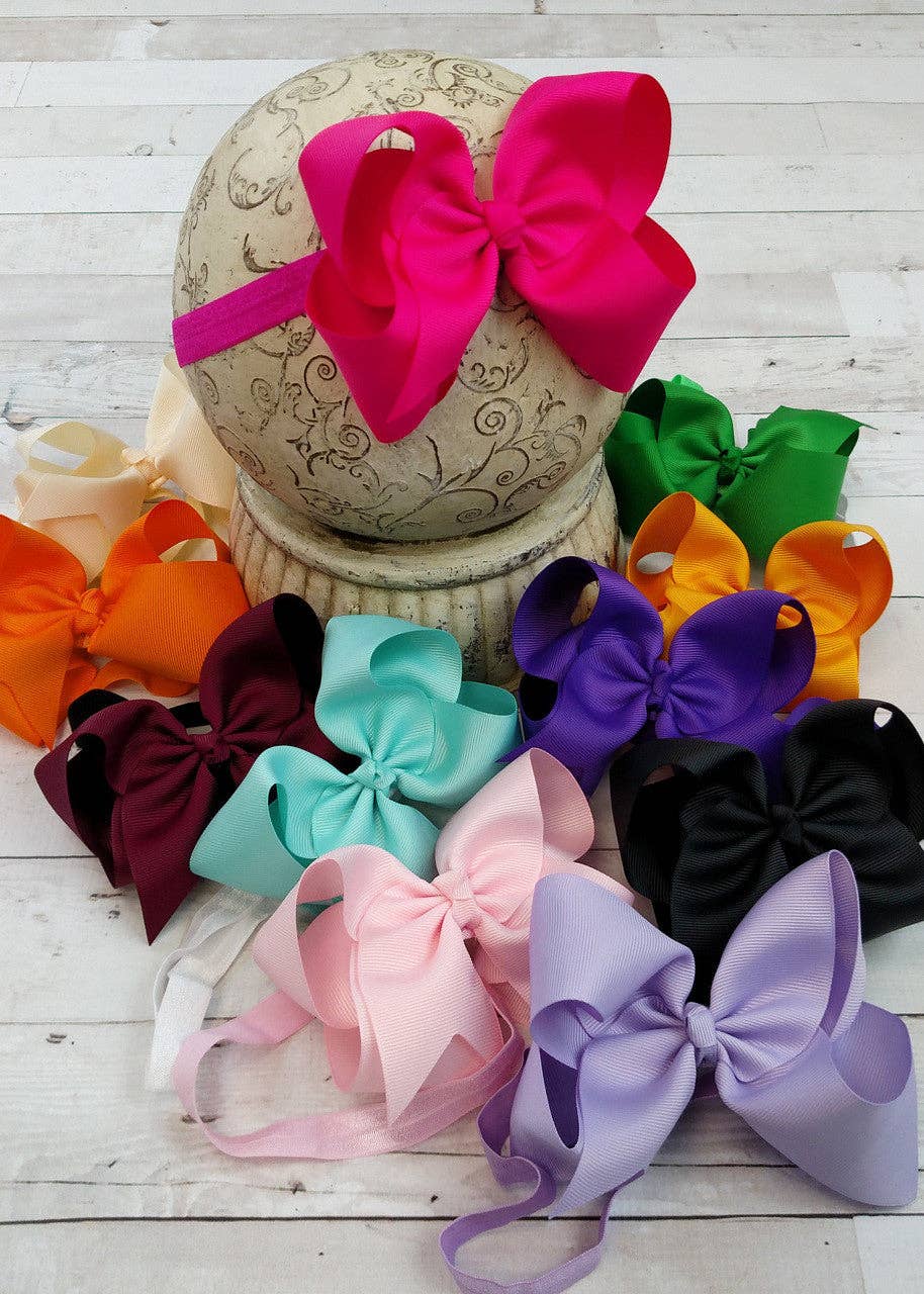 Classic Grosgrain Hair Bow - Satin Headband - 4.5": Red