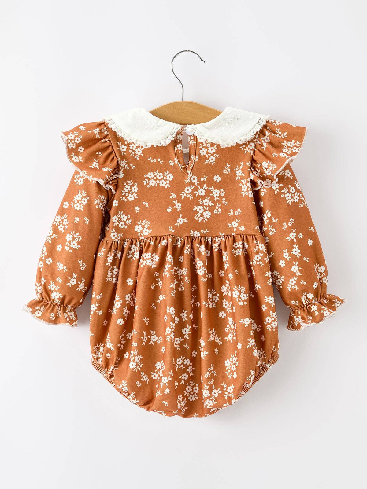 Fall Baby Girls Rust Floral Peter Pan Collar Bubble Romper