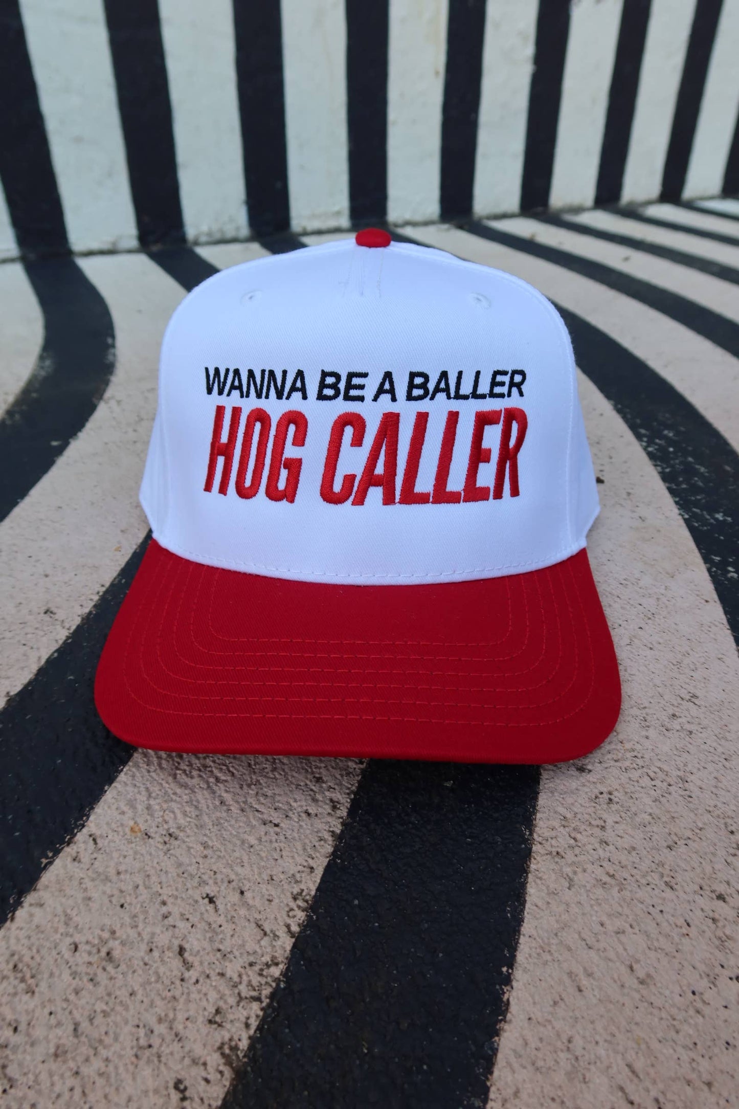 Wanna Be a Baller Hog Caller Arkansas Vintage Trucker Hat: Red/White