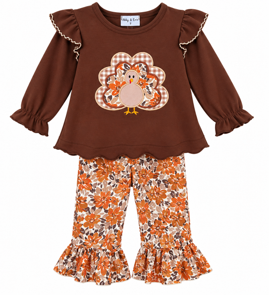 Brown Turkey Ruffle Pants Set