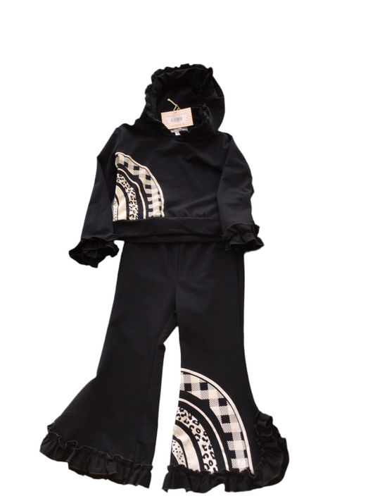 Kids Hooded Ruffle Black Set