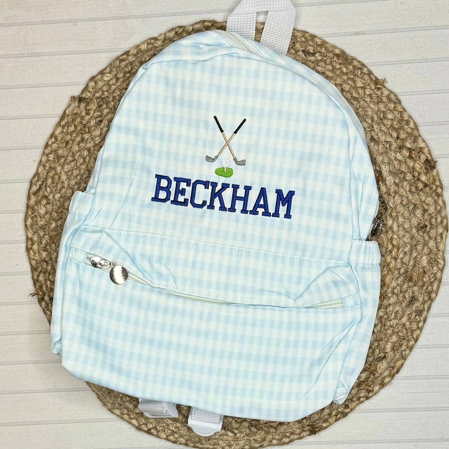 Nylon Backpack (Full Size): Light Pink Gingham