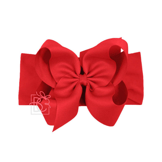 WIDE PANTYHOSE HEADBAND W/CLASSIC GROSGRAIN BOW: RED / 3+ Months / 5.5" Huge