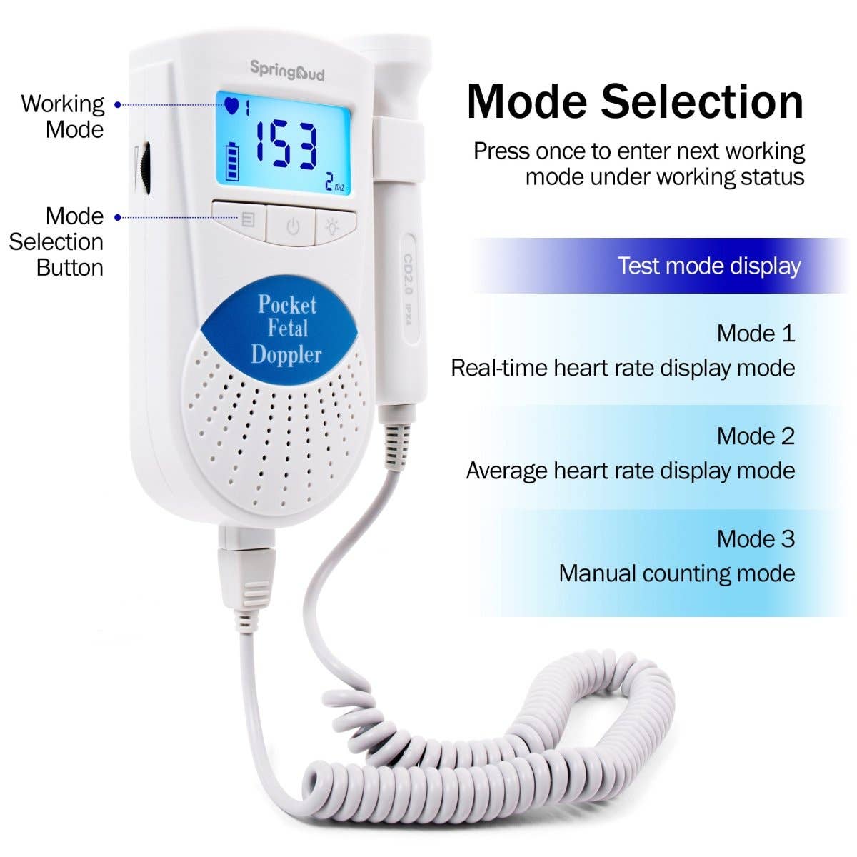 SpringBud FD-300B Fetal Doppler Baby Heartbeat Monitor