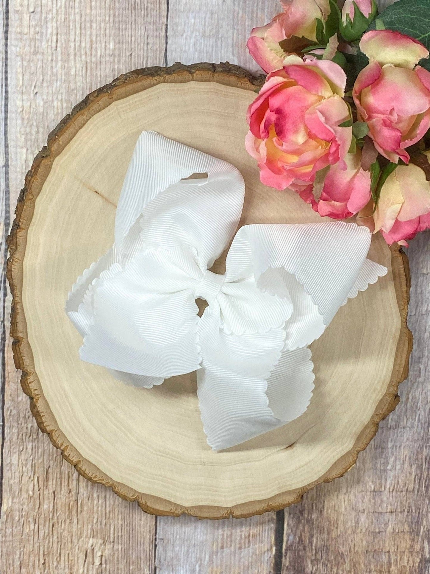 5.5" Oversize Scalloped Hair Bow | Clip or Headband: Orange / Clip