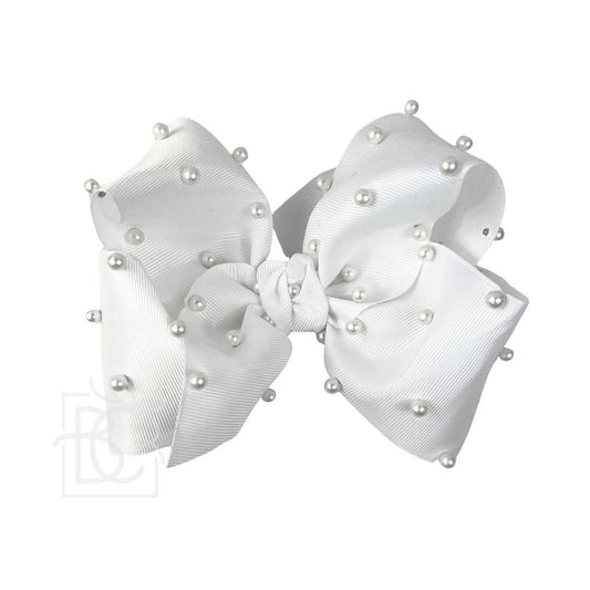 PEARL BOWS ON ALLIGATOR CLIP 5.5" (HUGE) : White