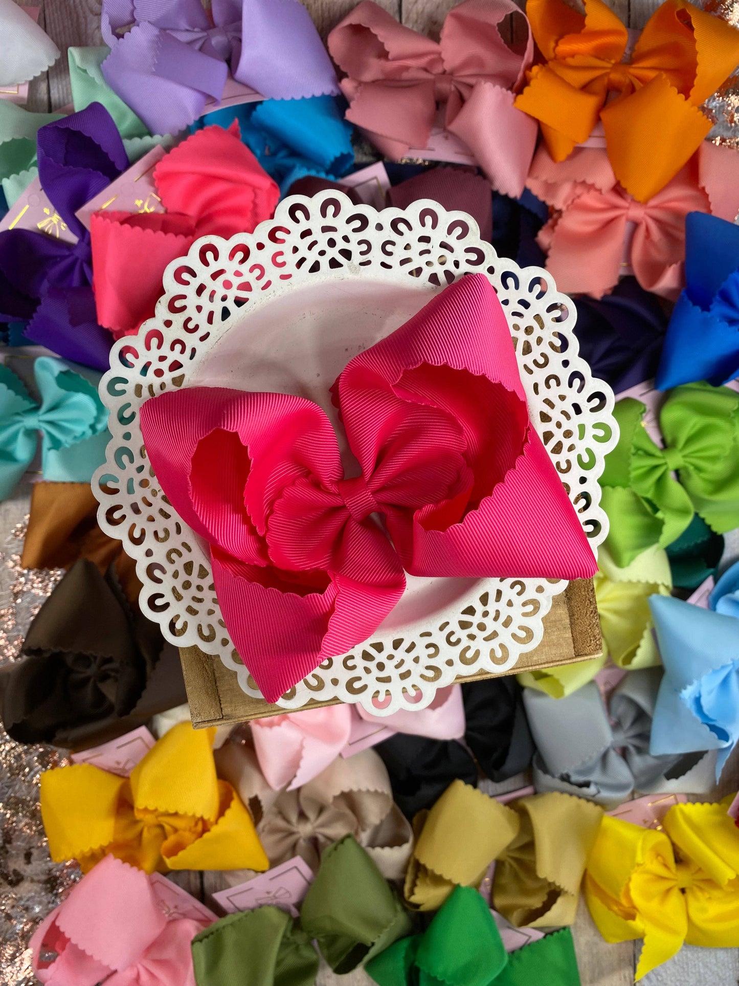 5.5" Oversize Scalloped Hair Bow | Clip or Headband: Orange / Clip