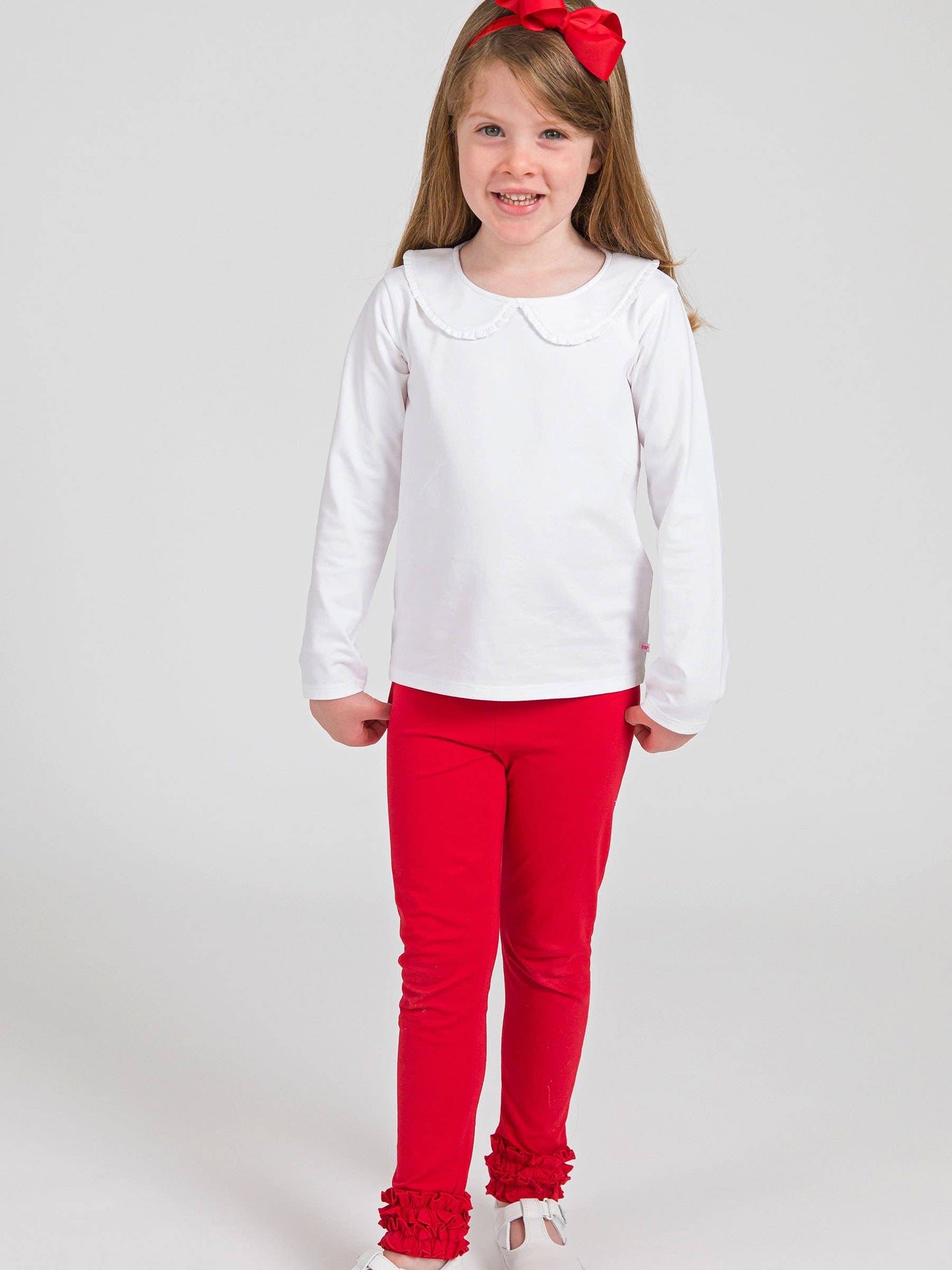 Girls Red Classic Ruffle Leggings