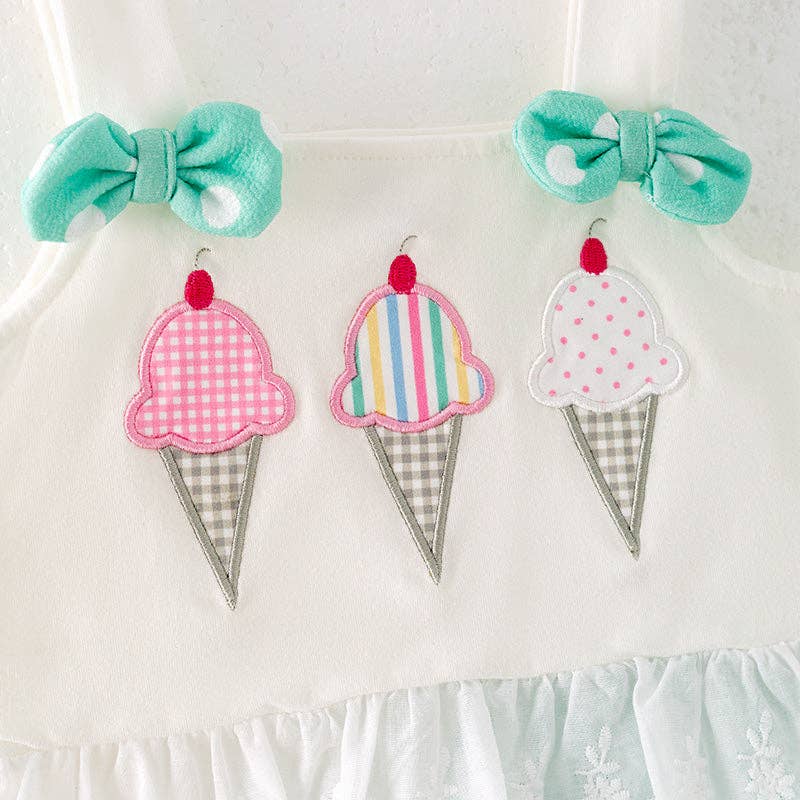 Girls Summer Mint Dot Ice-cream Applique Short Set: 3T