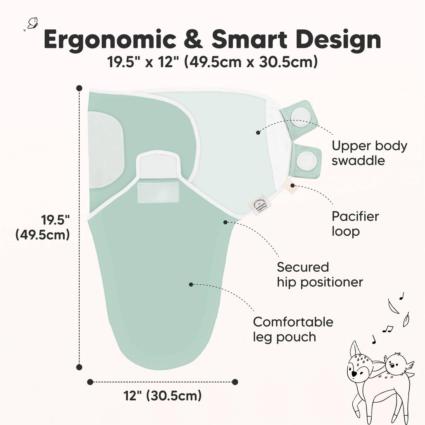 3pk Soothe Baby Swaddles 0-3 Months, Sleep Sack for Newborns: Sage / OS 0-3M