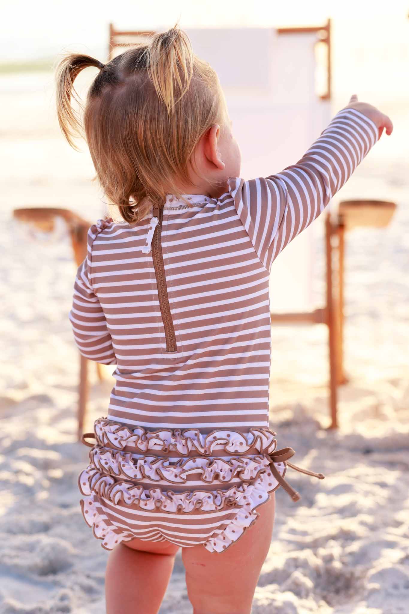 Long Sleeve Rash Guard With Ruffle Bottom | Sandy Stripes