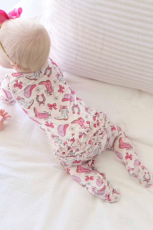 Rodeo Dreams Ruffle Zipper Footie