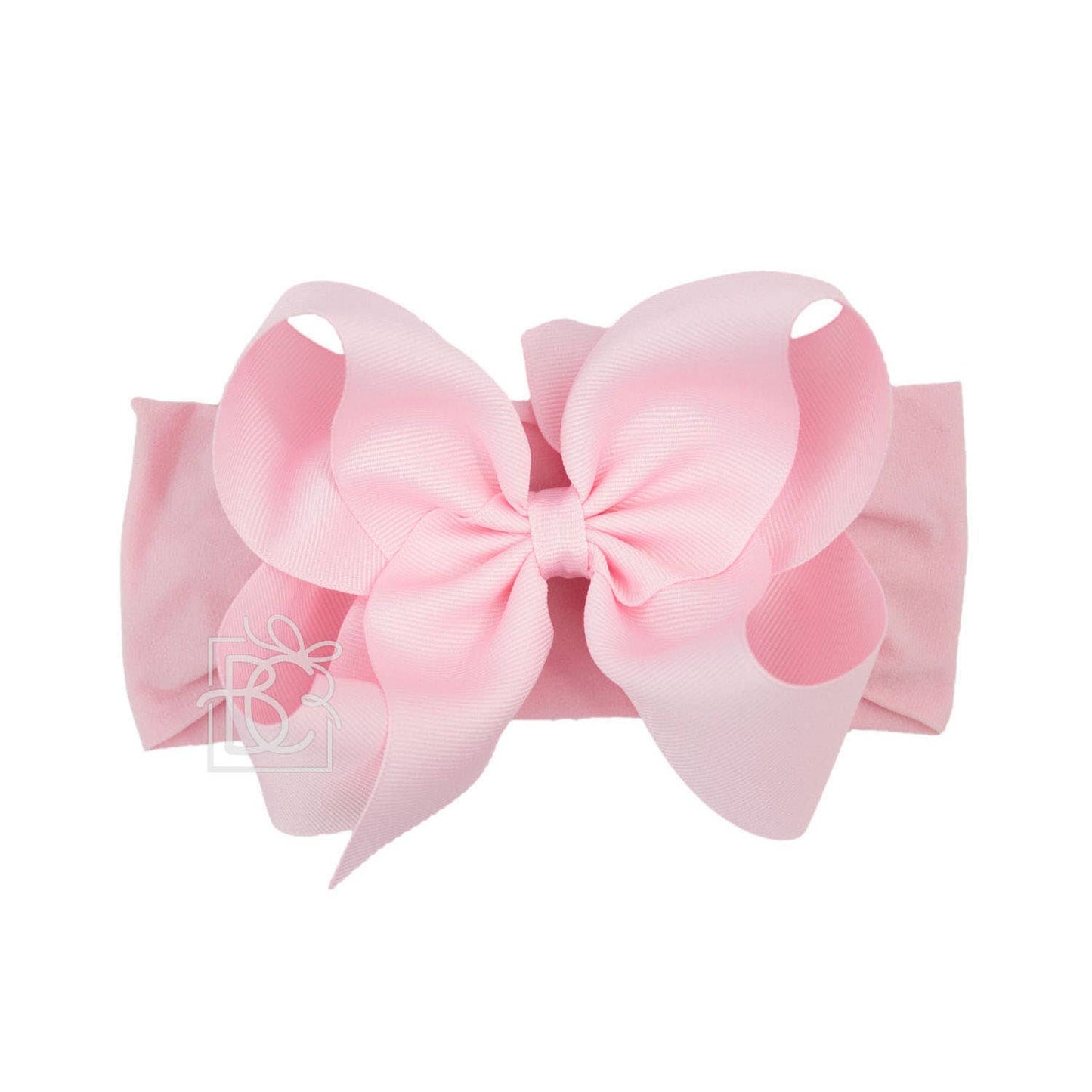 WIDE PANTYHOSE HEADBAND W/CLASSIC GROSGRAIN BOW: LIGHT PINK / 3+ Months / 5.5" Huge