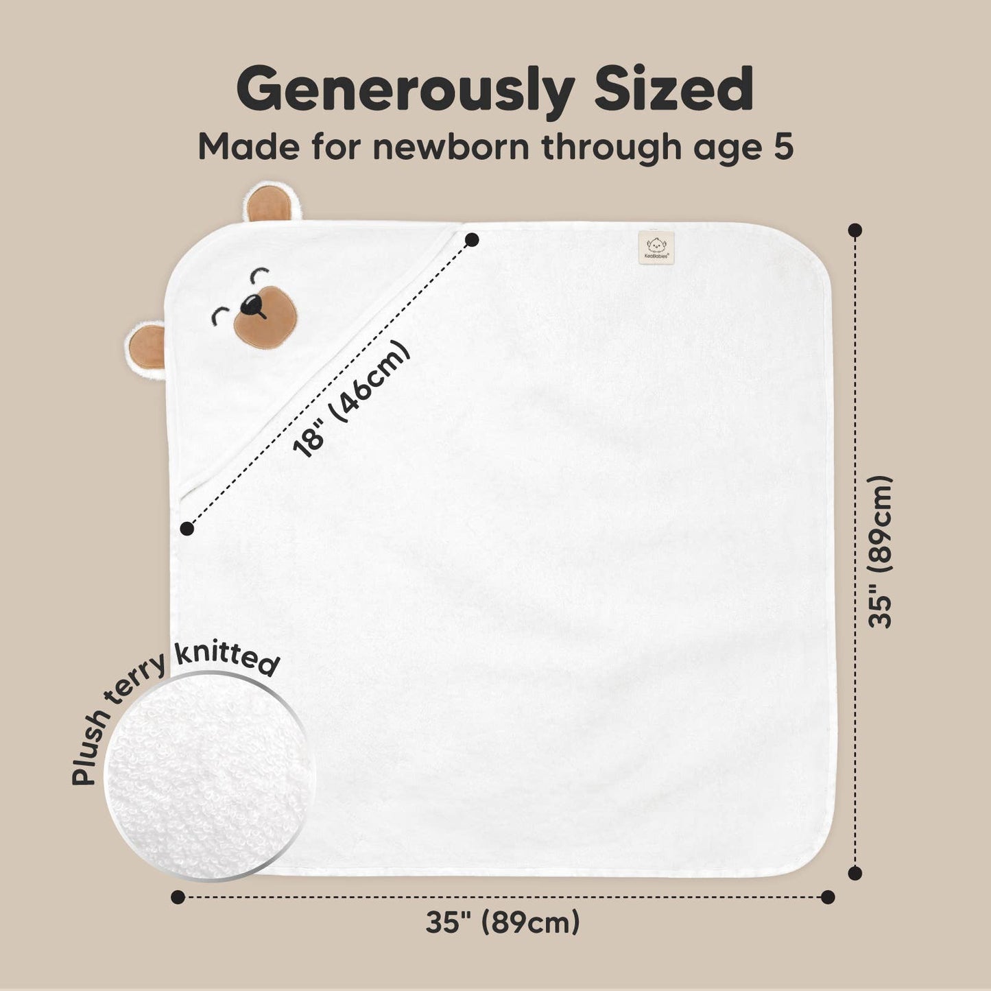 KeaBabies Cuddle Baby Hooded Towel: Grizzly / Regular