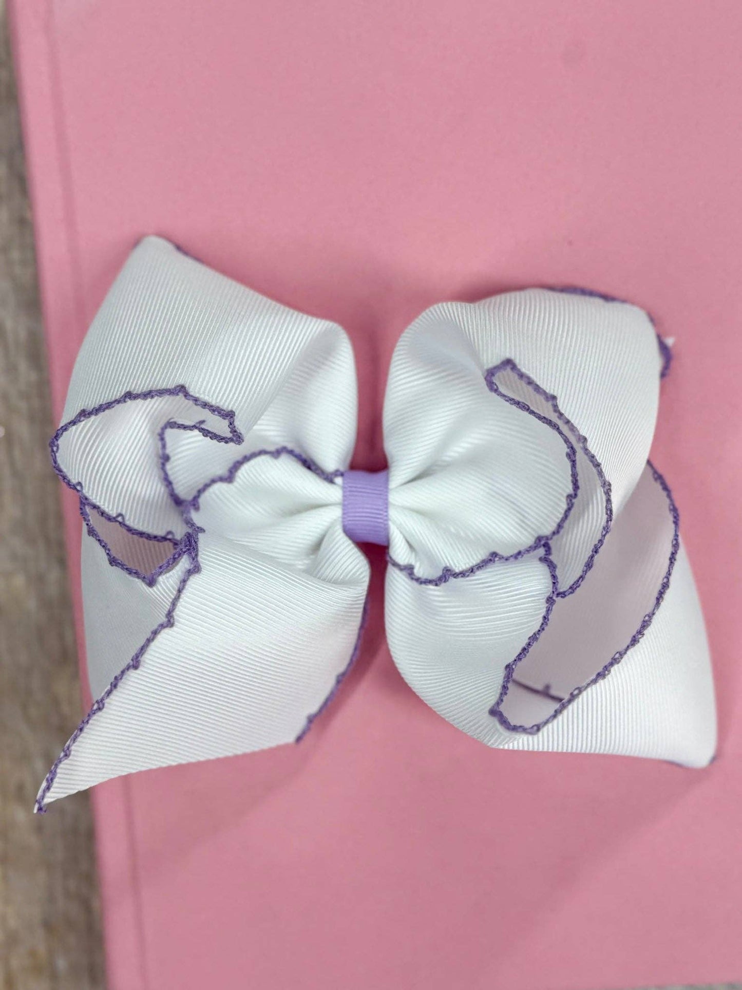5" Classic Moonstitch Boutique Bows Girls Hair Accessories | Clip or Headband: Purple with White Moonstitch / Hair Bow on Clip
