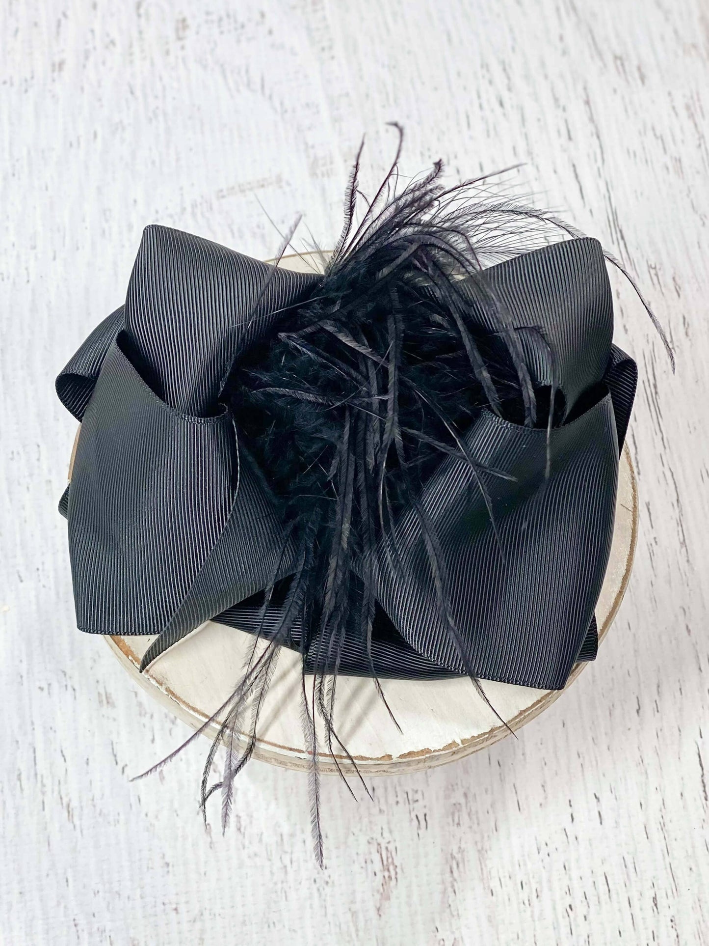 Texas Size Ostrich Puff Looped Knot Hair Bow: Black