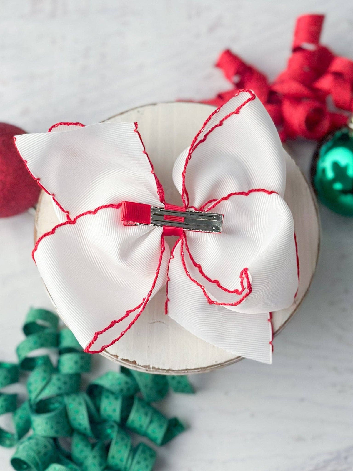 Candy Cane Embroidered Hair Bow | Clip or Headband: Clip