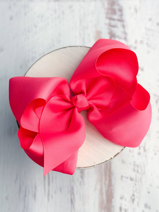Texas Size Grosgrain Hair Bow - Alligator Clip - 6.5": Hot Pink