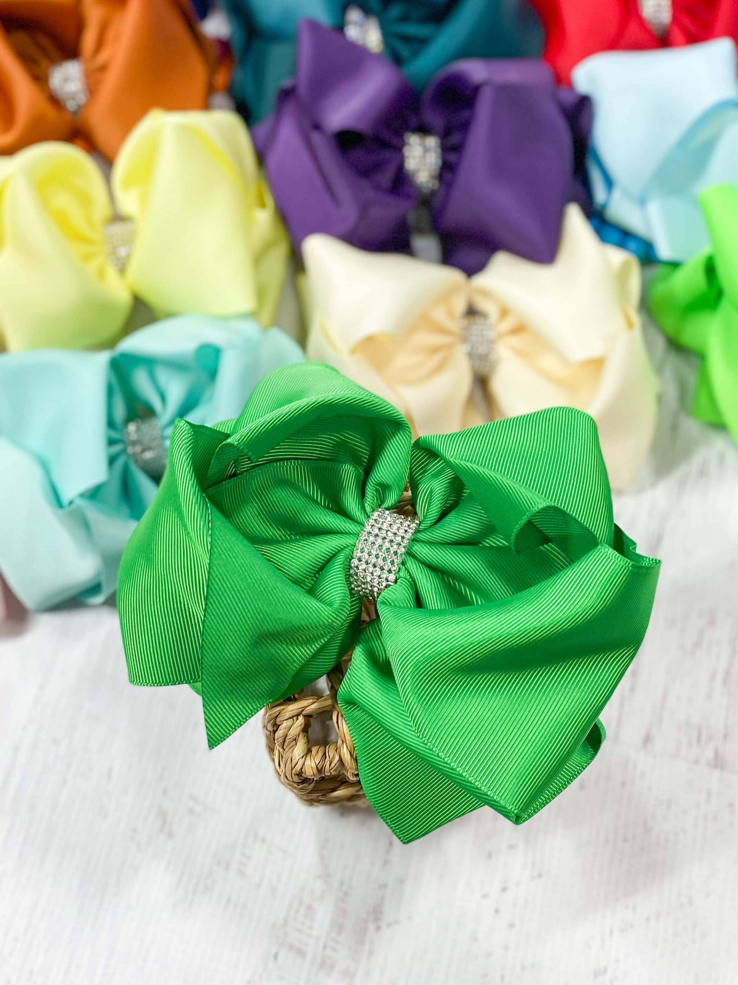 Oversize Rhinestone Hair Bows - French Clip - 5.5": Gold