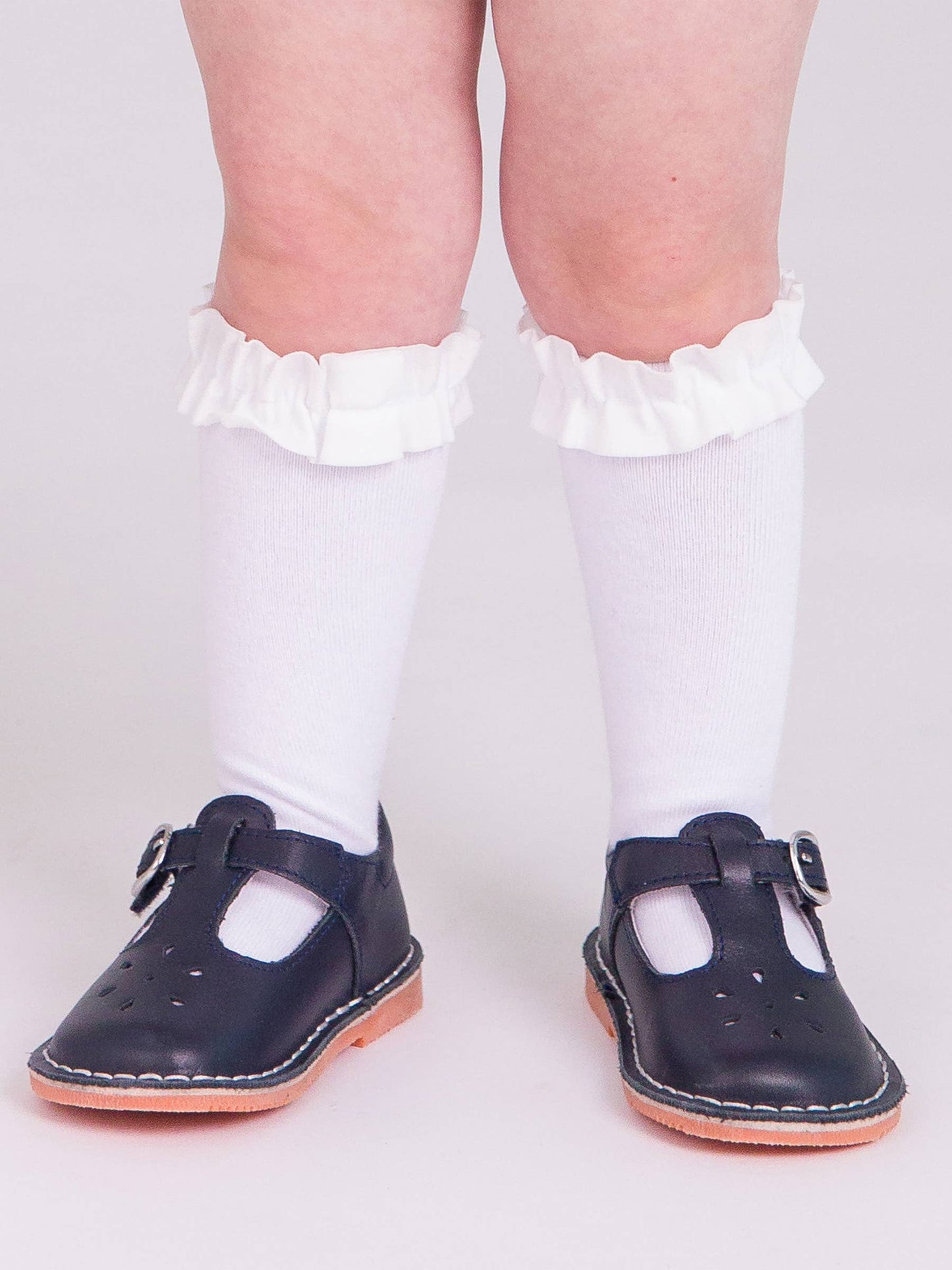 Girls Dark Cherry, White & Fir Green 3-Pack Knee High Ruffle Sock