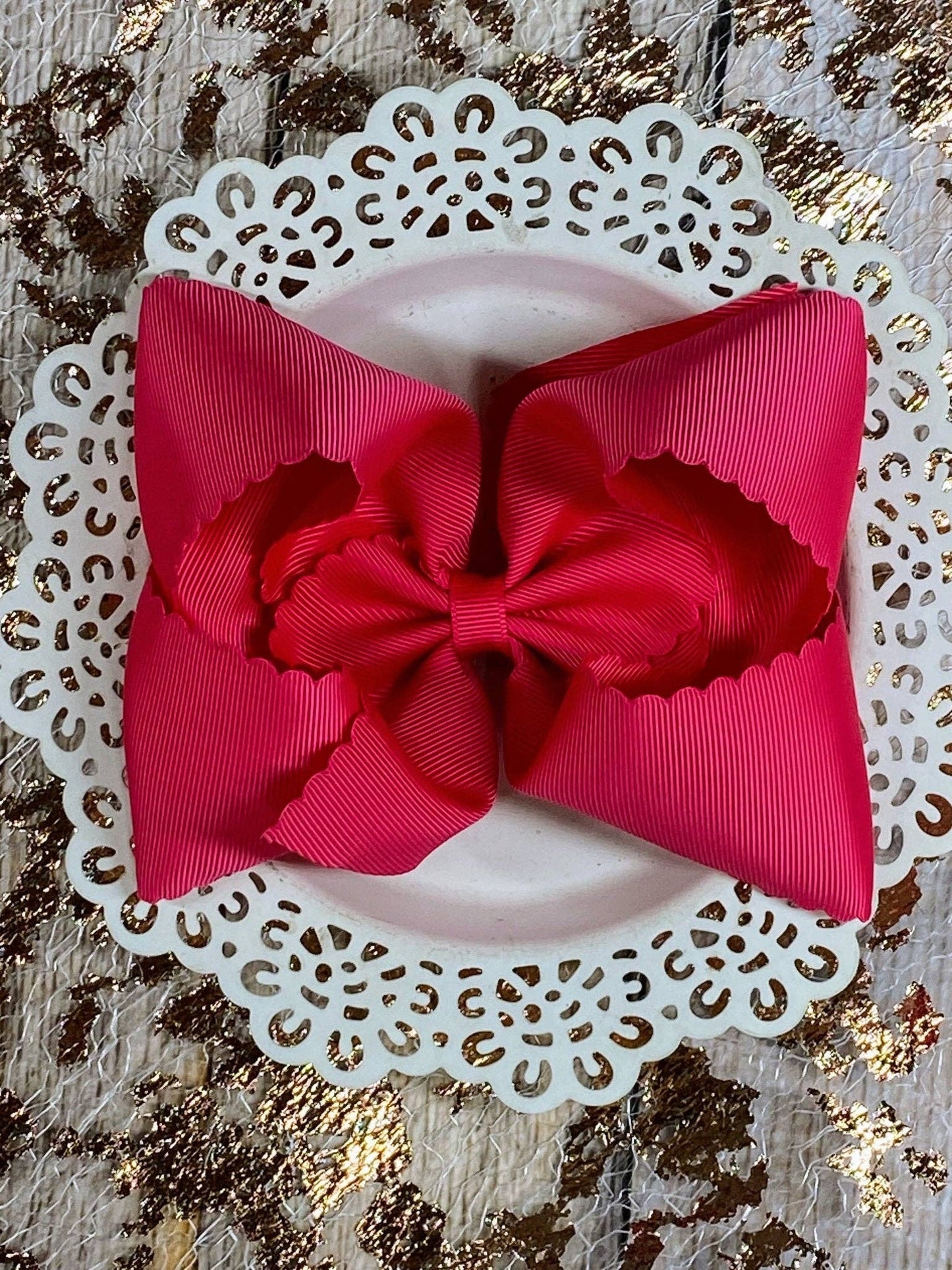 5.5" Oversize Scalloped Hair Bow | Clip or Headband: Orange / Clip