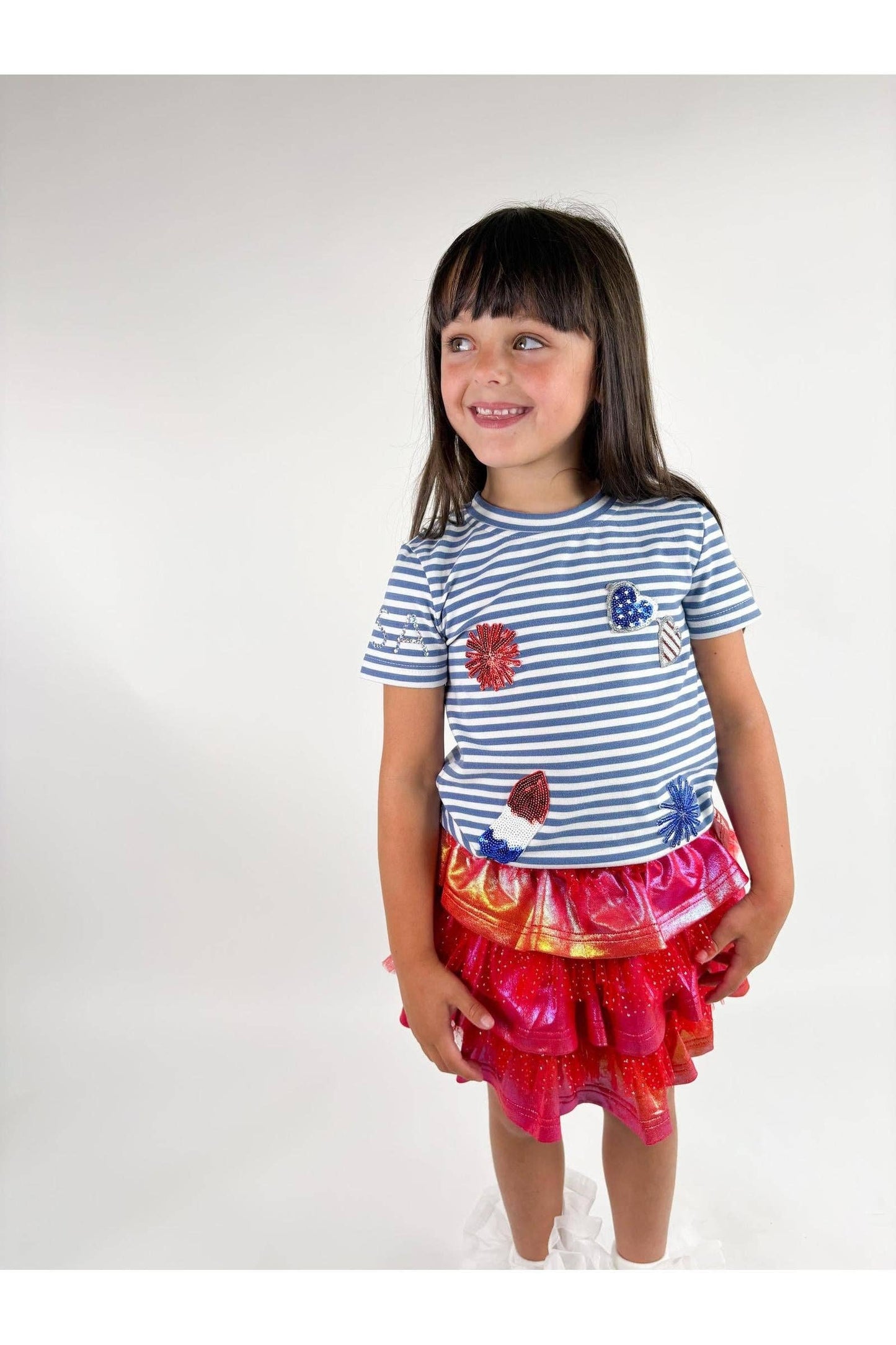 Striped Australian Terry Cotton Fourth of July Patch Top