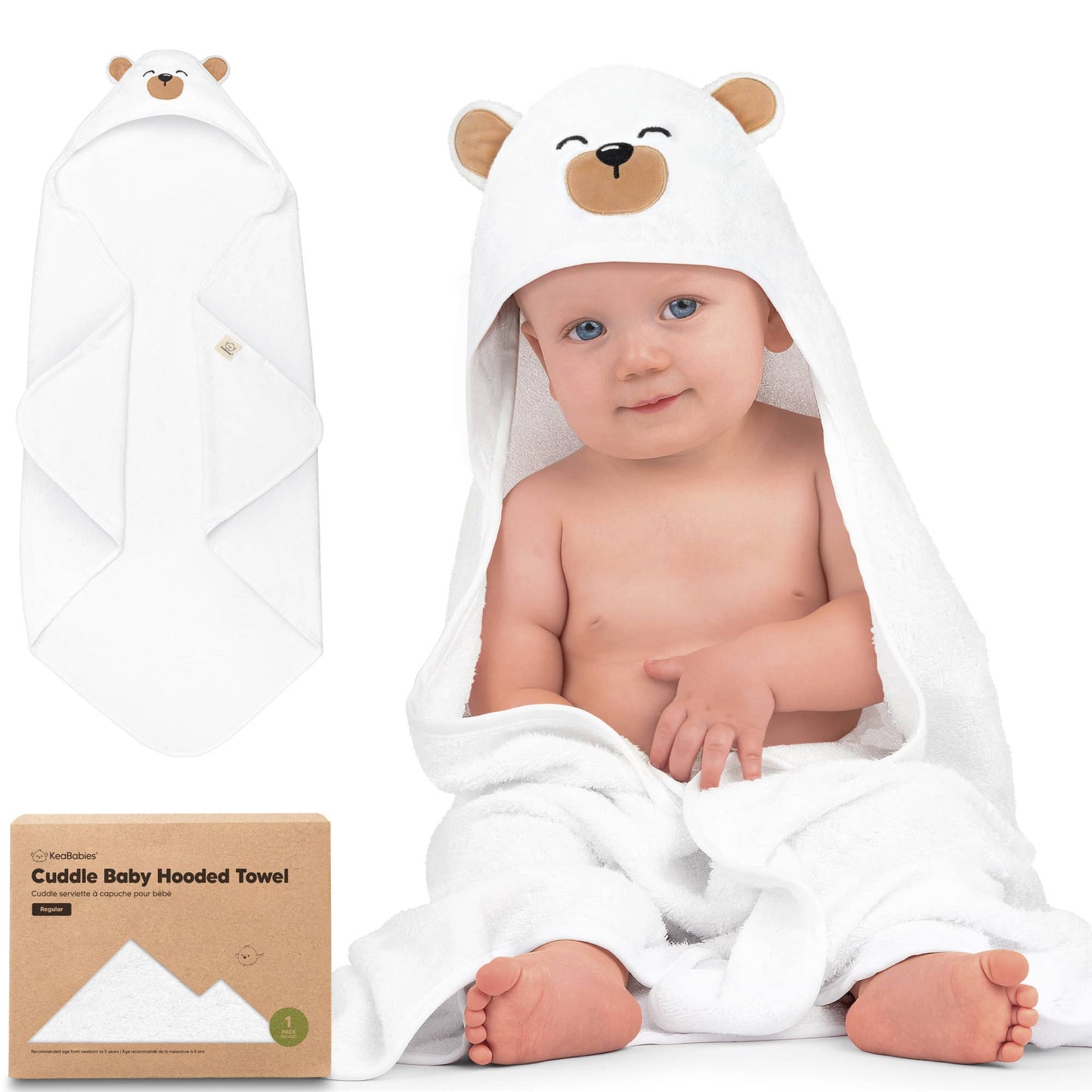 KeaBabies Cuddle Baby Hooded Towel: Grizzly / Regular