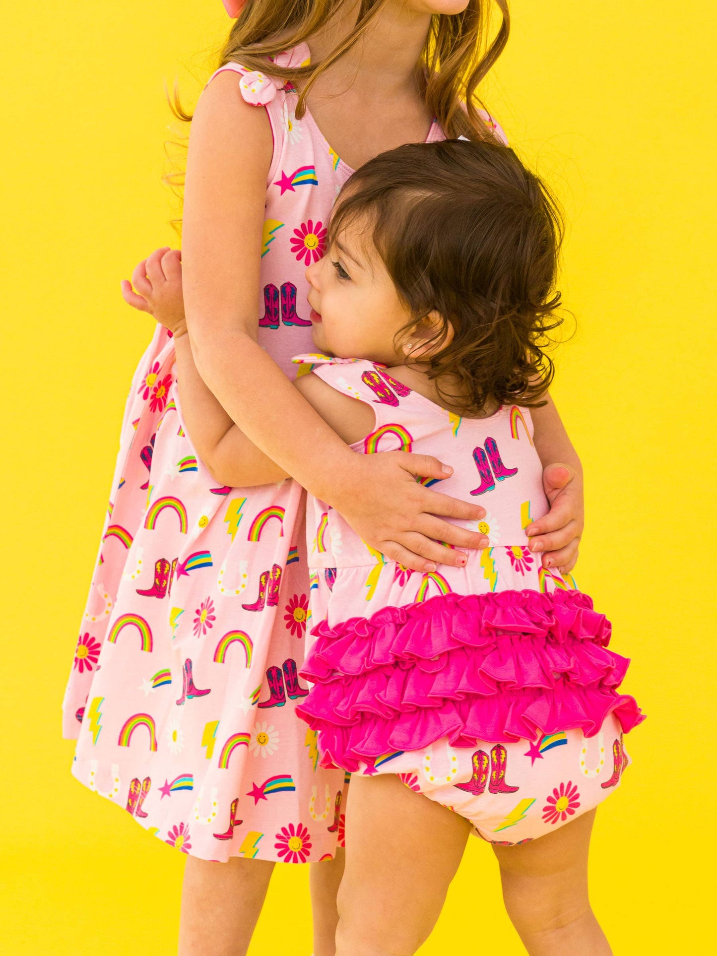 Baby Girls Cowgirl Cutie Knit Tie Shoulder Bubble Romper