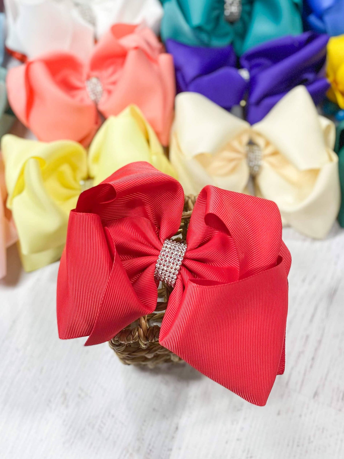 Oversize Rhinestone Hair Bows - French Clip - 5.5": Purple