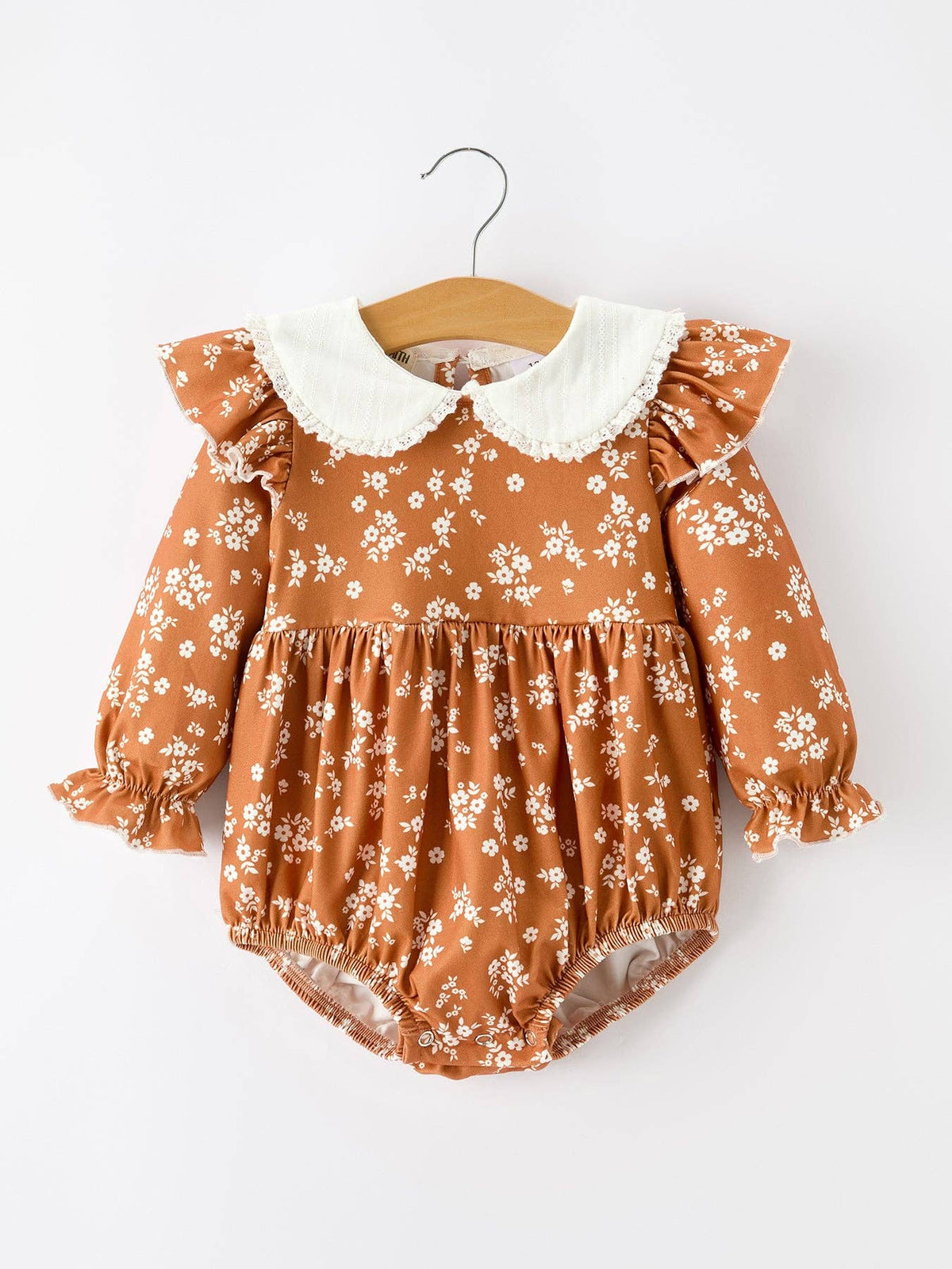 Fall Baby Girls Rust Floral Peter Pan Collar Bubble Romper