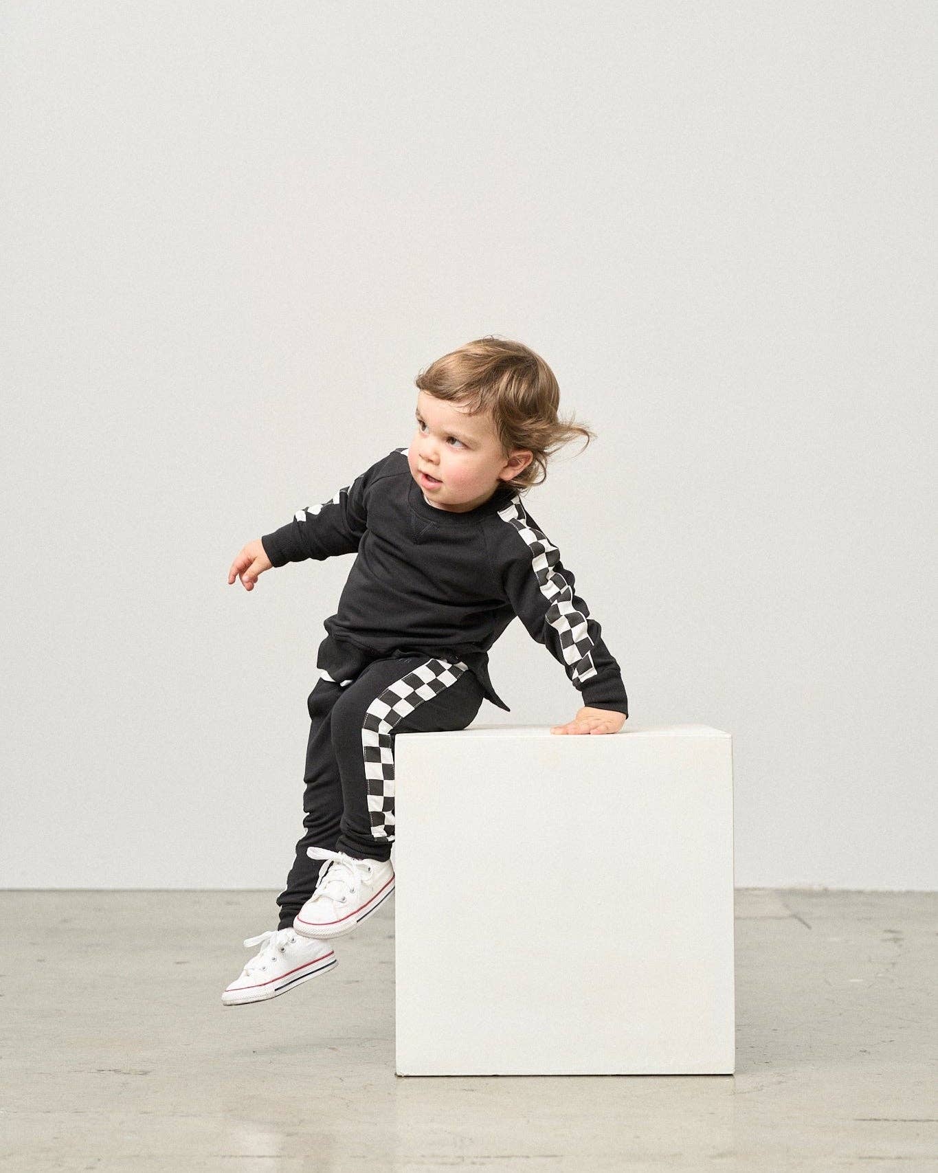 Side Checkered Jogger - Black
